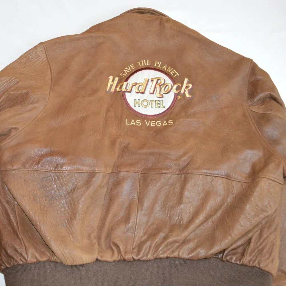 Vintage Hard Rock Hotel Leather Bomber Jacket- Men's XL - Picture 7 of 9
